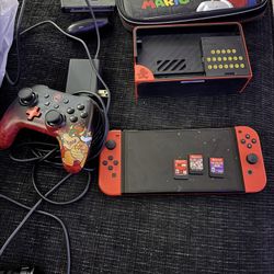 Red Super Mario Bros Edition Oled Nintendo Switch Bundle 