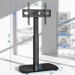 Universal Floor TV Stand Base with Swivel Height Adjustable Mount for 32 37 43 47 50 55 60 65 inch Plasma LCD LED Flat or Curved Screen TVs,Tempered