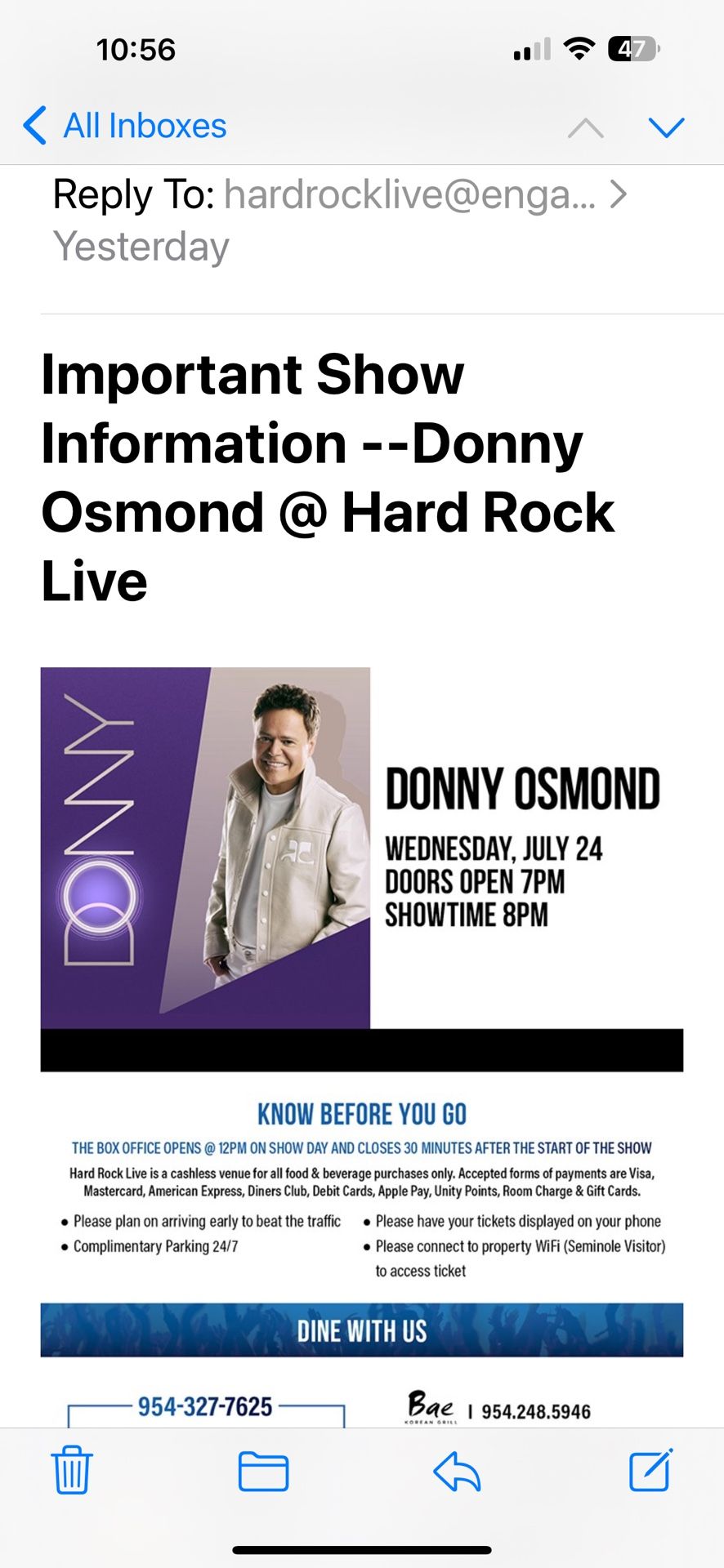 Donny Osmond Ticket 🎟️ 