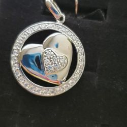 Sterling Silver 925 Heart Pendant Surrounded With Diamonds  Great Gift For Mothers Day