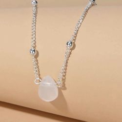 Chic NEW Clear Rock Charm On Silver Beaded Chain Women’s Jewelry Necklace - 4 Left!
