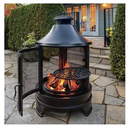 Rustic Outdoor Chimenea Wood /Charcoal Cooking Grill Fire Pit Grill BBQ Barbecue