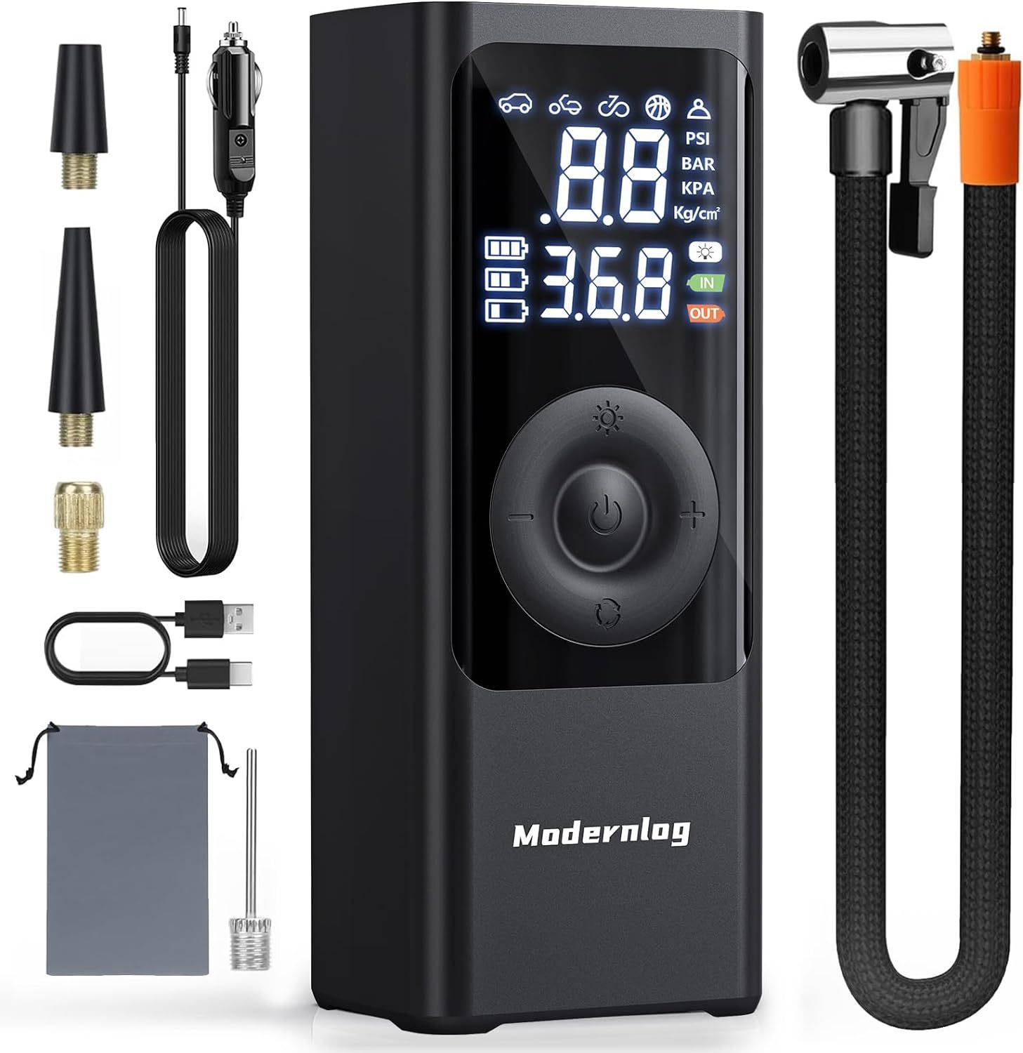Tire Inflator Portable Air Compressor, Air Pump for Car Tires with Digital Screen, Battery Powered Air Compressor, Faster Inflation with Emergency LED