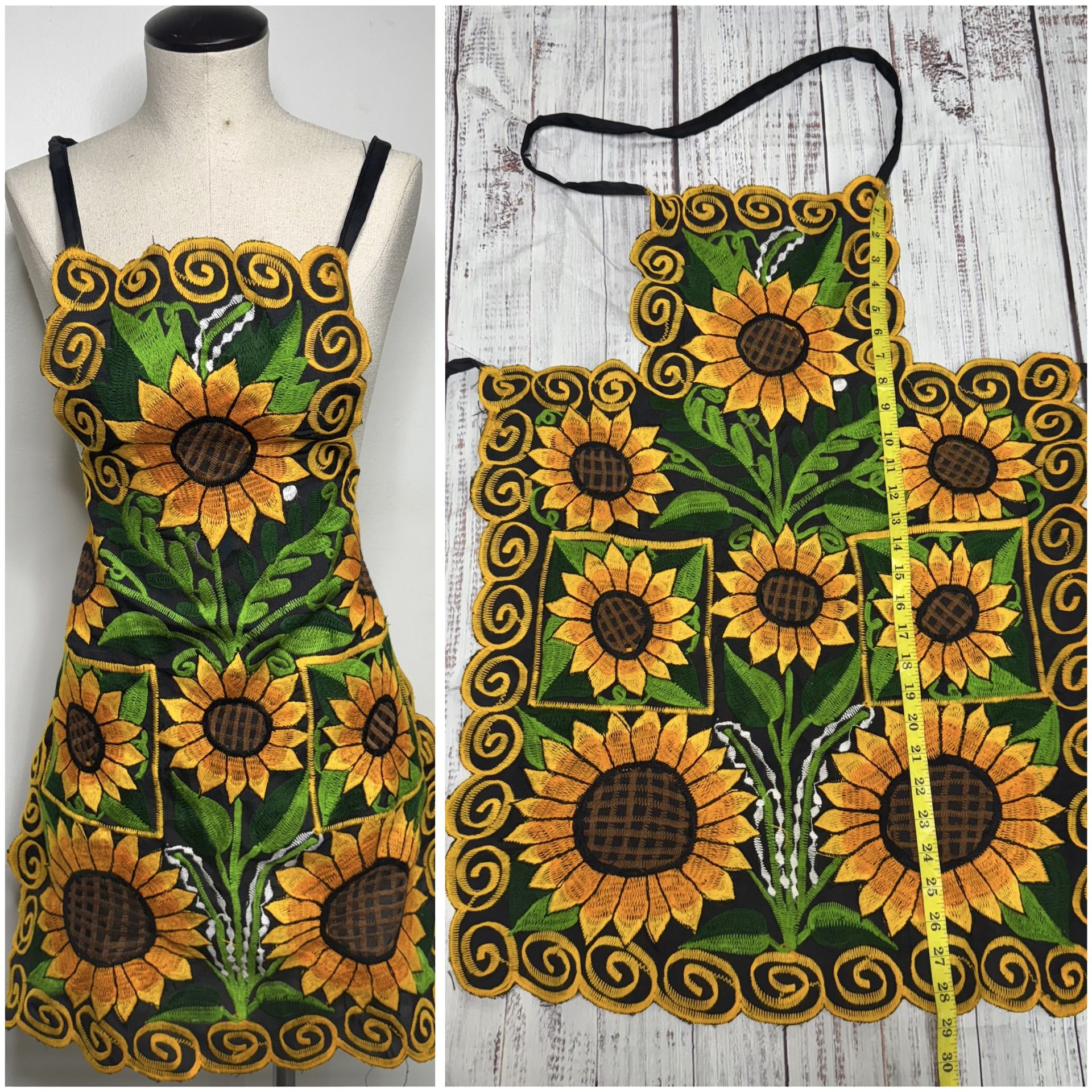 Mexican Embroidered Yellow Sunflower Zinatacan Apron/ Bordado Mexicano Mandil de Girasoles