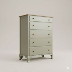 Sage Green 5-Drawer Chest with Natural Wood Top, tall dresser, guestroom dresser