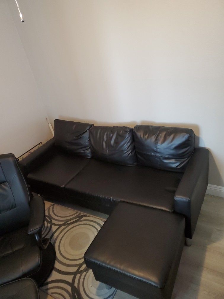 Black Leather Faux couch & recliner chair