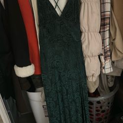 Long Forest Green Dress With Slit Laced Back 