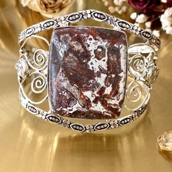 Mexican Laguna Lace Agate 925 Sterling Silver Overlay Adjustable Cuff