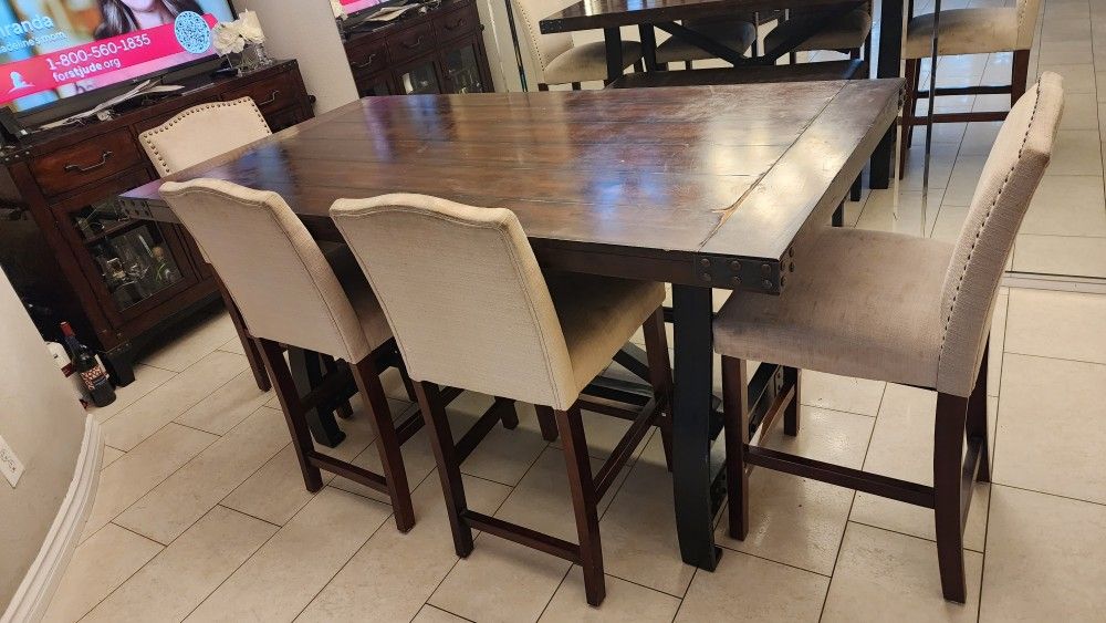 Dining Table Counter Height with 4 Chairs & bench