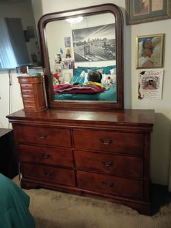 Cherry Wood Dresser with Mirror