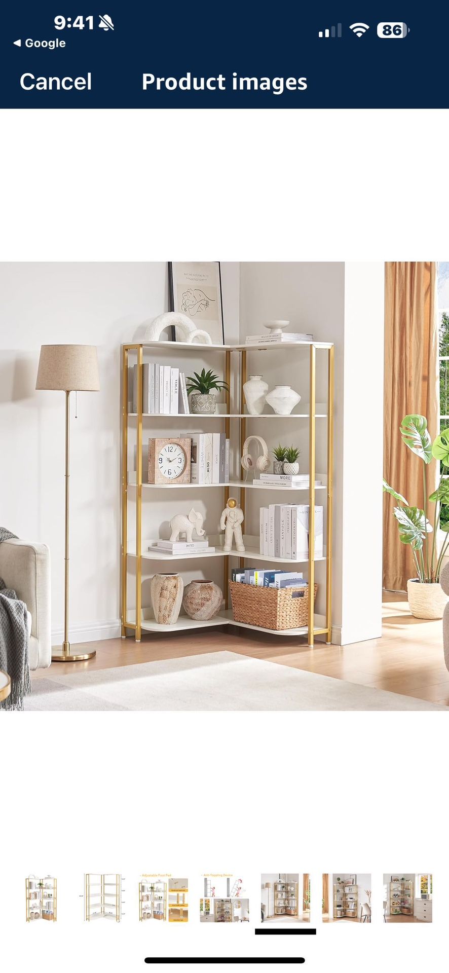 White L-Shaped Bookshelf, Modern Corner Bookshelf 5-Shelf Corner Bookcase for Display CDs Movies wit