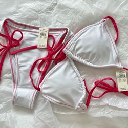 Aerie Shine Rib Cheekiest Tie Bikini Bottom & Top S