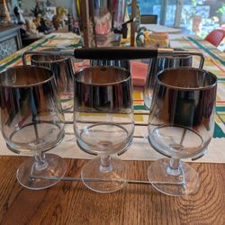 Mid Century Atomic Vintage Wine Glasses On A Chrome Caddy Barware Retro Bar Ware