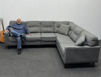 Mid-century modern Ashley Charcoal Gray L-Shaped 3-piece Sectional Couch. 108" x 88". We Deliver & set up.