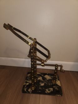 vintage mechanical brass and marble wine decanting cradle (or wine pourer stand)