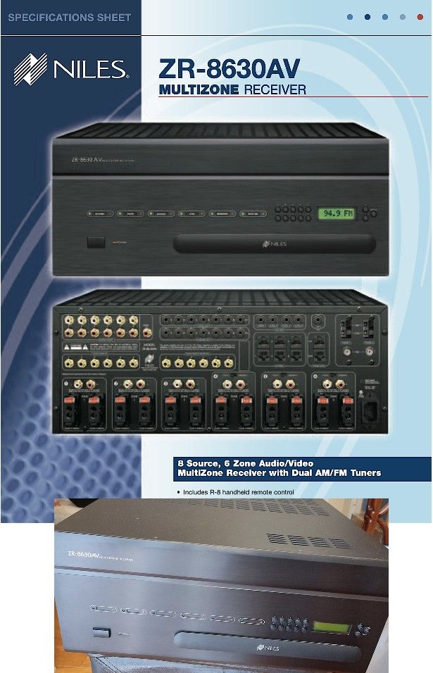 Niles ZR-8630AV
8-source, 6-room audio/video receiver + OEM Remote