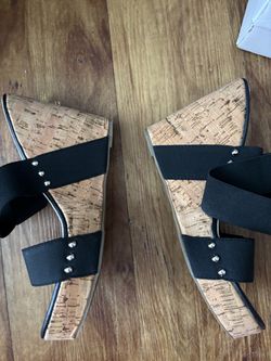 Black Strap Cork Wedge Sandals