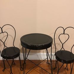 Antique wrought iron doll table and chair set