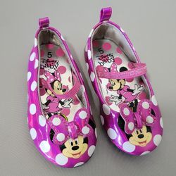 Disney Baby Minnie Mouse Ballet Flats Size 5 - Girls Toddler - Pink Holograph Material - Great Condition!