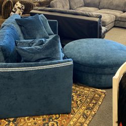 Amazing High End John Michael Down Filled Navy Blue Couch And Ottoman Designer Built Solid Frame Can Deliver 