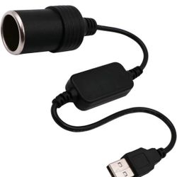 USB A Male to 12V Car Cigarette Lighter Socket Female Converter Cable (8W Max)