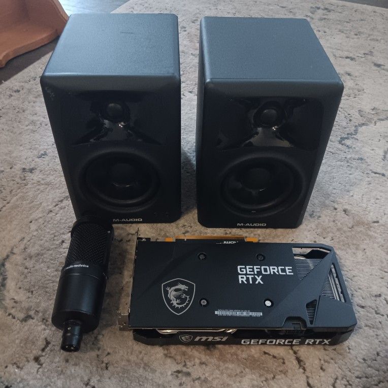 MSI NVIDIA RTX 3060 12GB OC, M-Audio AV42 Studio Monitors, AT2020 Condenser Microphone