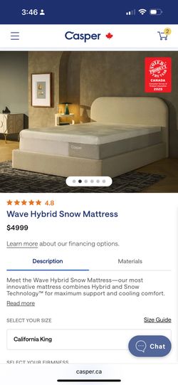 Casper Wave Hybrid Snow Mattress and Bed