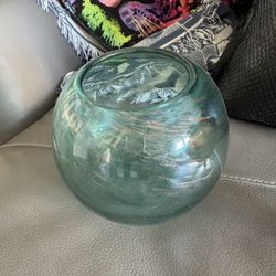 Hand-Blown Sea Glass Art Glass Vase – Coastal Aqua Globe