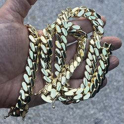 14k Stamped Premium 5x Gold Plated Handmade Miami Cuban Links Set