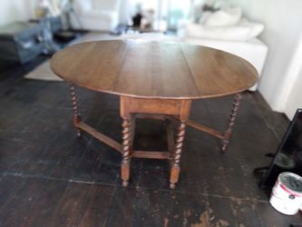 $200 Antique Dining Table Barley Twist Oak Gateleg Drop Leaf Dining Table, Jacobean Revival Oval Table 1920s