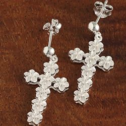 Sterling Silver Bead and Plumeria Cross Post Earrings
