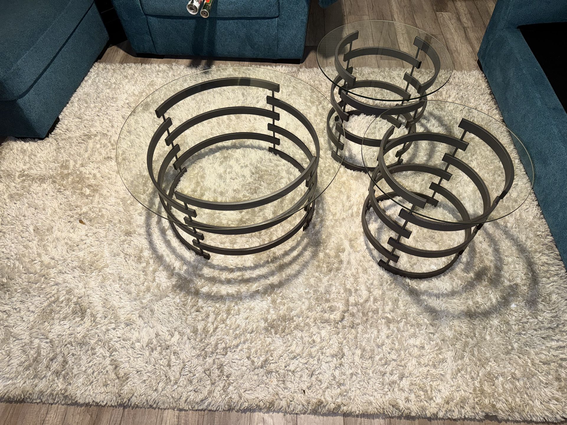 Living Room Tables, Coffee & 2 End Tables, Glass , Metal