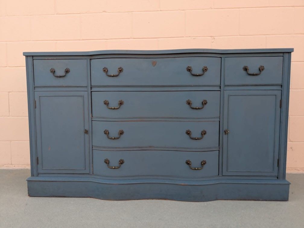 Vintage Modern Regency Wood Console Media Entryway Sofa Sideboard Table