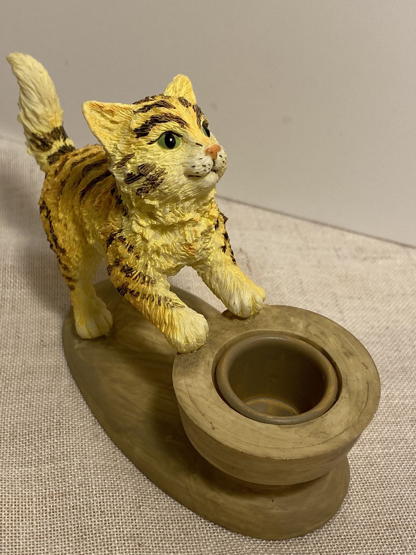 Vintage Cat figurine Silvestri yellow striped tiger kitty Candle Holder 80s 90s