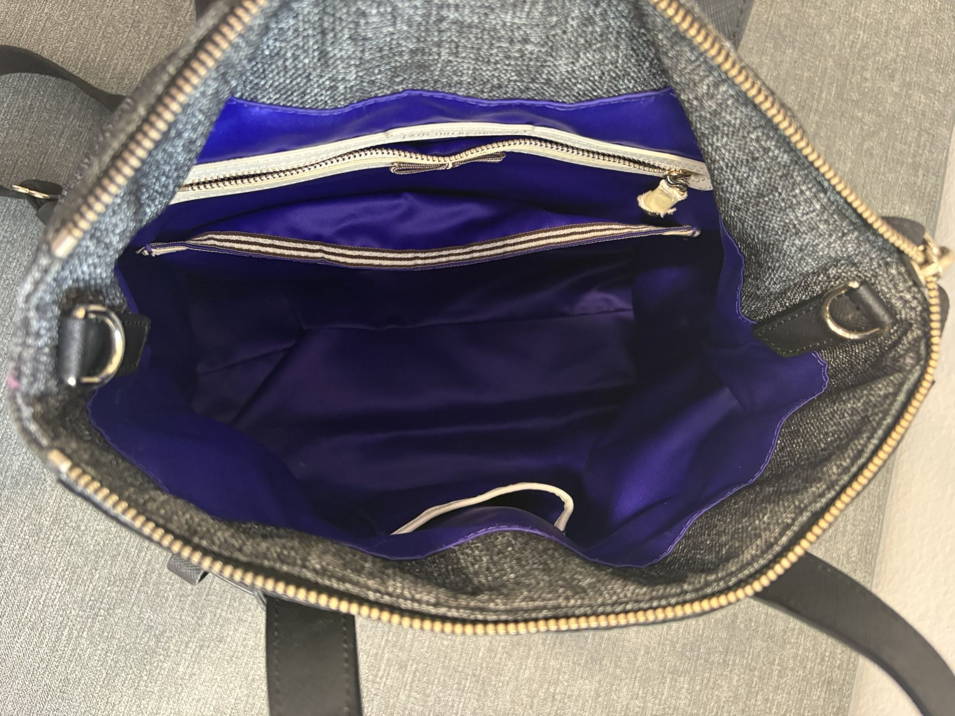 Henri Bendel Jesetter Purple Canvas Leather Trim Top Handle Zipper Backpack Henri Bendel Jetsetter Black Gray Canvas Purple Linning  main image 3