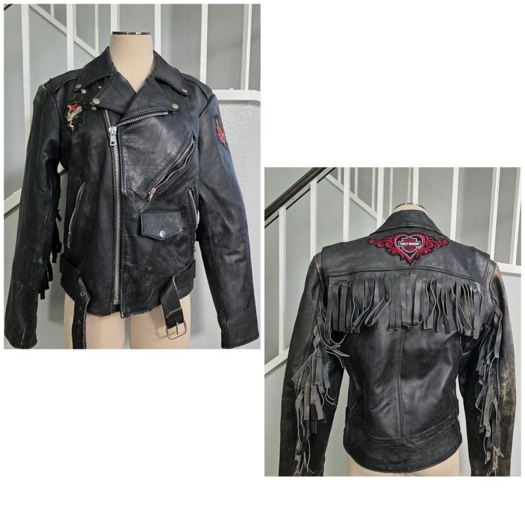 Excelled Brand Vtg Motorcycle Fringe Harley Davidson Leather Jacket Size 38 USA
