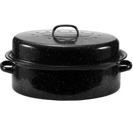 JY COOKMENT 19" Enameled Oval Roasting Pan with Domed Lid 