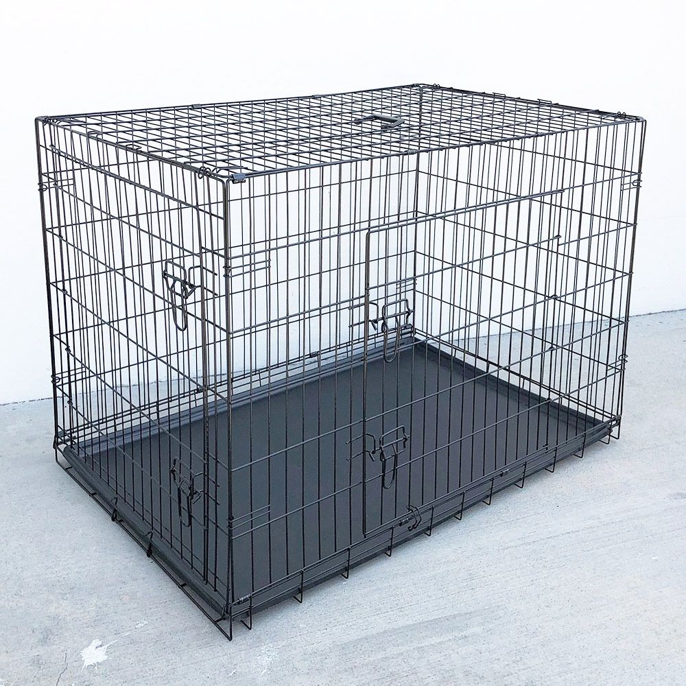 New $70 Folding 48” Dog Cage 2-Door Pet Crate Kennel w/ Tray 48”x29”x32” 