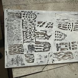 1970s Folk Art Hand-Carved Pine Wood Printing Block – “The City Breeds Plastic People”  ⸻  Description  Original 1970s folk art hand-carved pine wood 