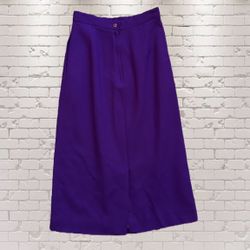 Vintage Wool Pencil Skirt Deep Royal Purple Slit Back Sz Sm High Waist 100% Wool