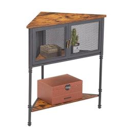 Corner Storage Cabinet Brown Free-Standing Floor Corner Cabinet with Wood Top and Metal Frame Bathroom Storage Cabinet