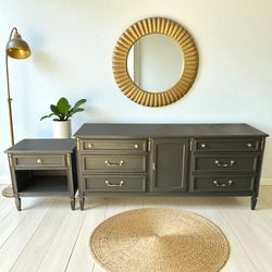 Vintage Green MCM Dresser + Nightstand 