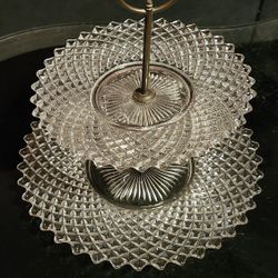 Vtg Westmoreland Glass English Hobnail Two Tiered Server