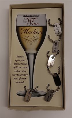 NEW set of 6 wine glass markers metal tags with chain $5 FIRM