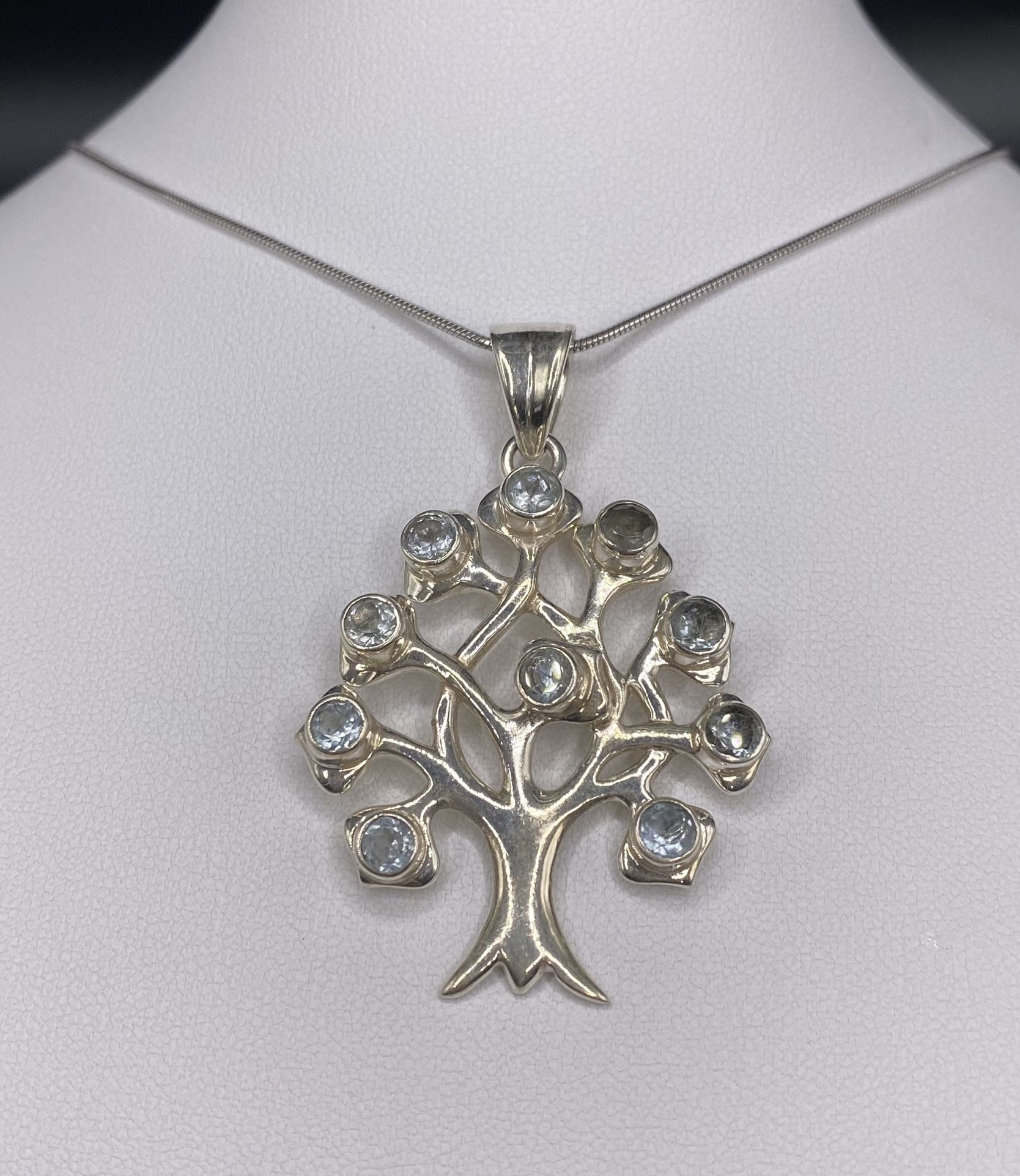 925 Blue Topaz Tree Of Life Necklace
