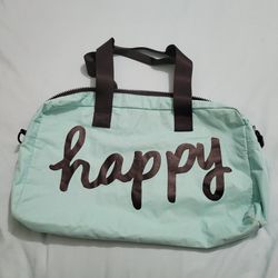 Turquoise Blue "Happy" Duffle Bag Gym Bag Travel Bag