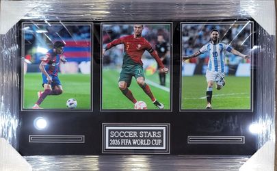 Messi/Neymar 1 of 1 Press Proof, CGC Graded 10, Custom-Framed Card Display Piece