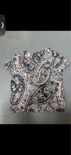 Women's Paisley Burnout Velvet Top - Blush Pink / Black - Short Sleeve