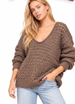 Free People Crashing Waves Sweater Taupe M