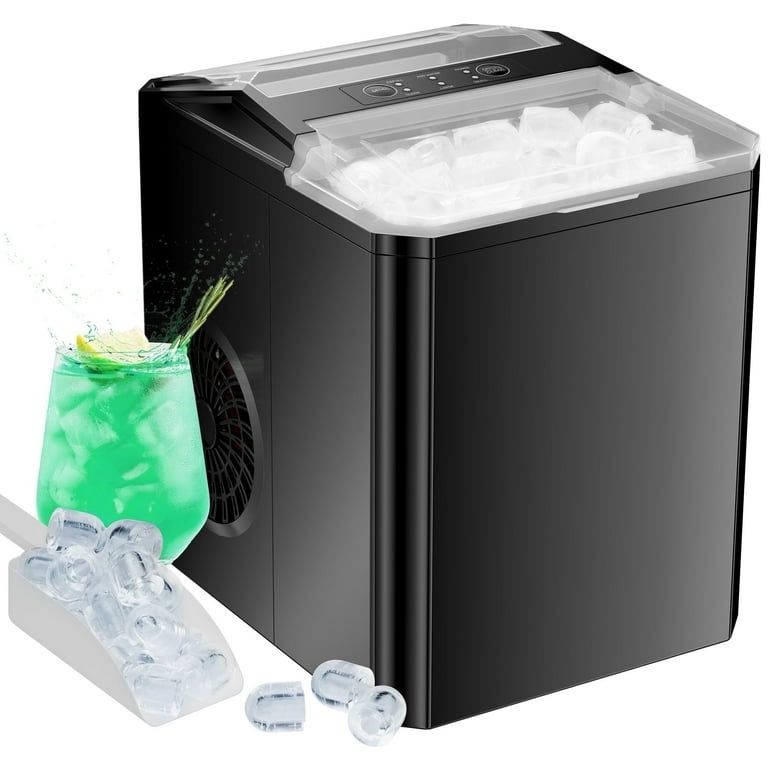 Countertop Ice Maker, 26 lbs in 24 Hrs, 9 Ice Cubes Ready in 6 Mins, Self-Cleaning, with Basket & Scoop, For Home, Camping, Black